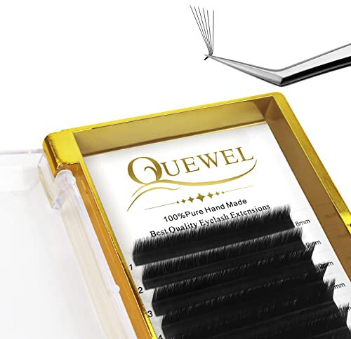 QUEWEL Selbstfächernde Wimpern L Curl Volumen Wimpern für Wimpernverlängerung 0.05 Stärke MIX 8-15mm Easy Fan Lashes Wimpern Extensions L Curl Volumentechnik Auto Fanning Wimpern (0.05-L-MIX8-15)
