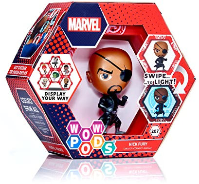 WOW! PODS Marvel Avengers Collection - Nick Fury Superhero Toys Light-Up Bobble-Head Figure Official Marvel Collectable Toys & Gifts Number 207 in Series Multicolor