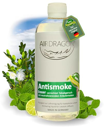 AIRDRAGON ANTISMOKE - katalytischer Raumduft ohne künstliche Duftstoffe - natürlicher Raumduft mit naturreinem ätherischem Duft-Öl für jede katalytische Lampe - 500ml - Made in Germany