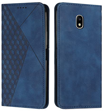 KOUYI Kompatible mit Samsung Galaxy J3 2017 / J330 Hülle, Retro Premium PU Leder Weich TPU Klapphülle Kartenfächer Magnetic Standfunktion Flip Wallet Shockproof Handyhülle (Blau)