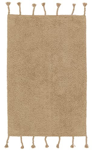 RugVista Badematte Zale, 90 x 60 cm, Rechteckig, Mittelflor, Drehbar, Moderner Badteppich, Maschinenwaschbar bis 30°C, 100% Baumwolle, Beige