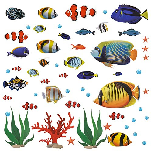 AIBAOBAO Wandtattoo Unter dem Meer Wandsticker Tropischer Fisch, Korallenriff Fisch Wandtattoo Wandsticker Wandaufkleber Wanddeko für Wohnzimmer Schlafzimmer Kinderzimmer