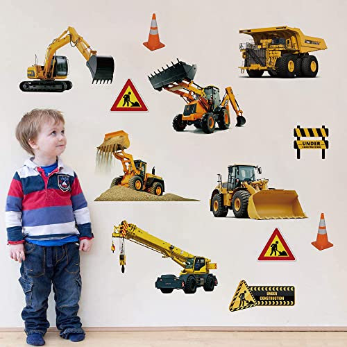 Runtoo Wandtattoo Bagger und Traktor für Kinderzimmer Wandsticker Fahrzeuge Auto 3D Wandaufkleber Babyzimmer Junge Spielzimmer Wanddeko