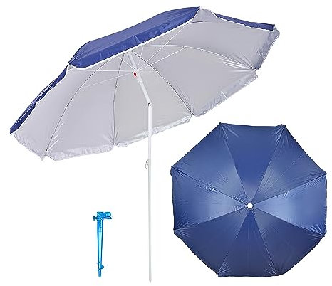 Etrexonline Sombrilla de playa Plegable, Inclinable, Protección Solar, Incluye Bolsa de Viaje Soporte Percha - Azul Oscuro 180cm