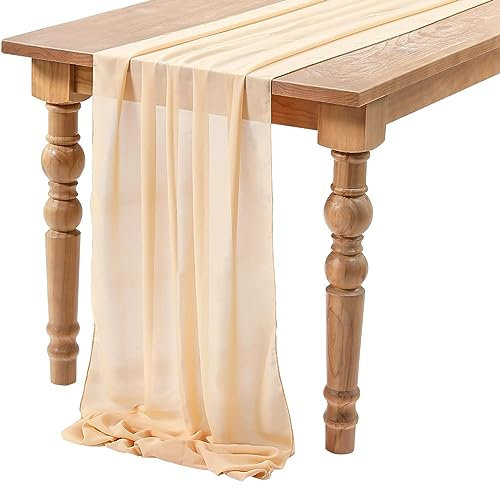 Tischläufer Chiffon Champagne, 70 x 300 cm Table Runner Tischdecke, Romantischer Hochzeitsläufer, Tüll Tischläufer Dekostoff Waschbar Modern Traum für Geburtstag Party Abendessen Brautparty (F)