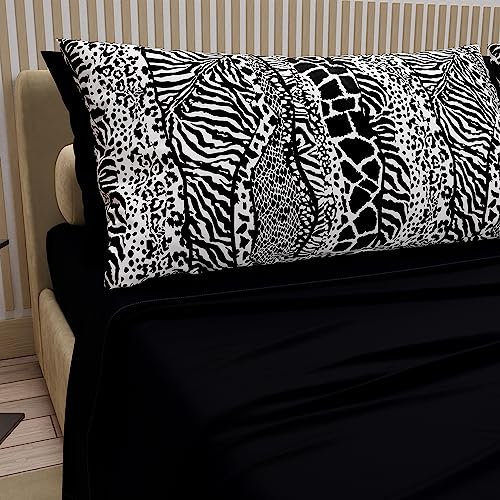 PETTI Artigiani Italiani -Lenzuola Matrimoniali in Cotone con Federe in Stampa Digitale, Per Letto Matrimoniale, Completo Lenzuolo Sopra e Sotto con Angoli, Nero, 100% Made in Italy