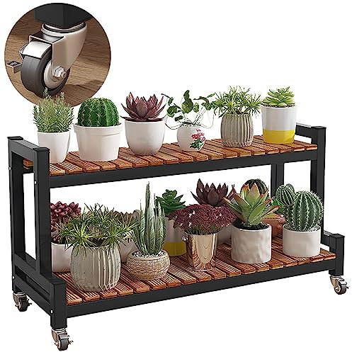 LIGUOYI Pflanzentreppe Blumentreppe Aus Metall Mit Rollen, 2, 3 Ebenen Blumentopf Ständer Platzsparend Blumenregal Pflanzenregal Für Indoor Outdoor Garten Balkon, Organizer Regal Schuhregal