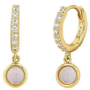 NOELANI Creolen 925 Sterling Silber Damen Ohrschmuck, mit Achat, Zirkonia synth., 1,9 cm, Gold, Kommt in Schmuck Geschenk Box, 2036985
