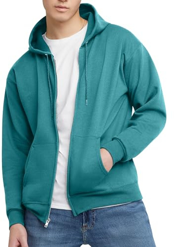 Hanes, EcoSmart Fleece Full-Zip Hoodie for Men, Hooded Sweatshirt, SPANISH MOSS, SMALL