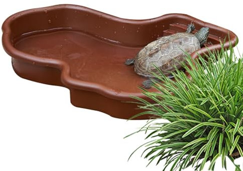 Smileshiney Cuenco de Agua de Serpiente Grande,Piscina para baño de Reptiles con rampa y Plataforma para Tomar el Sol - Adorno de Acuario para Tortuga, dragón Barbudo, Gecko para Patio Trasero