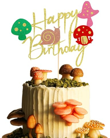 Arthsdite 1Pc Mushroom Cake Topper Mushroom Birthday Cake Decorations for Girls Boys Happy Birthday Decorations Theme Party Supplies