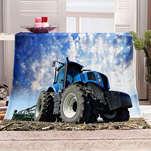 Wohndecke 3D Blauer Traktor Kuscheldecke 130x150Cm Warmer Winter Weich Sherpa Wohndecke Flauschige Couchdecke Für Erwachsene Blanket Sofadecke Decke Für Kinder Jungen Erwachsene