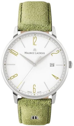 MAURICE LACROIX Eliros Date Green Herren-Armbanduhr Analog Quarz mit grünem Velours-Lederband EL1118-SS00S-120-D
