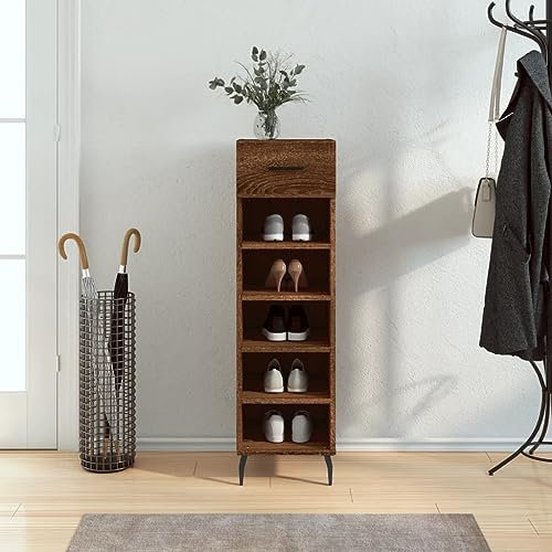 JUNZAI Schuhschrank Braun Eichen-Optik 30x35x105 cm Holzwerkstoff, Schuhbank, Shoe Rack, Schuhe Schrank, Schuhkommode, Mehrzweckschrank, Schuhregal - 829699
