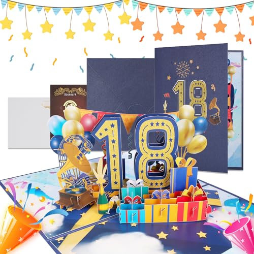 JIANTA Geburtstagskarte 18, Pop Up Grußkarten mit Umschlag, 3D Pop Up Karte Geburtstag Grußkarte, Happy Birthday Karte für Mädchen Junge Geburtstagsgeschenk