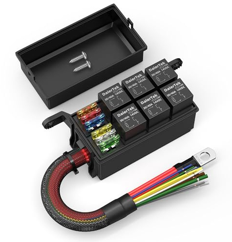 DaierTek Caja de relé de 12 V, caja de fusibles de relé de 6 vías, 12 AWG, caja de relé impermeable precableada, 6 ranuras, bloque de relé de fusibles ATC/ATO, panel de relé universal para