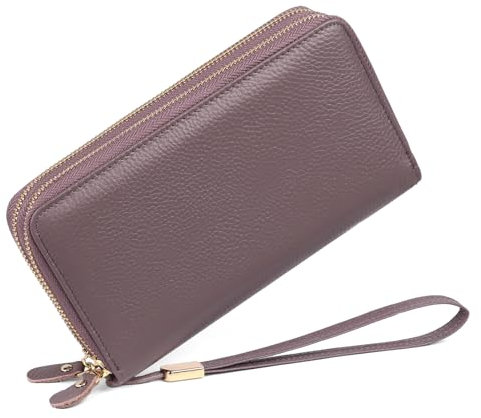 SENDEFN Geldbörse Damen Leder Groß und im Langformat, Portemonnaie Doppeltem Reißverschluss, Geldbeutel Damen mit RFID Schutz, Portmonee mit Reißverschluss Münzfach und Vielen Fächern