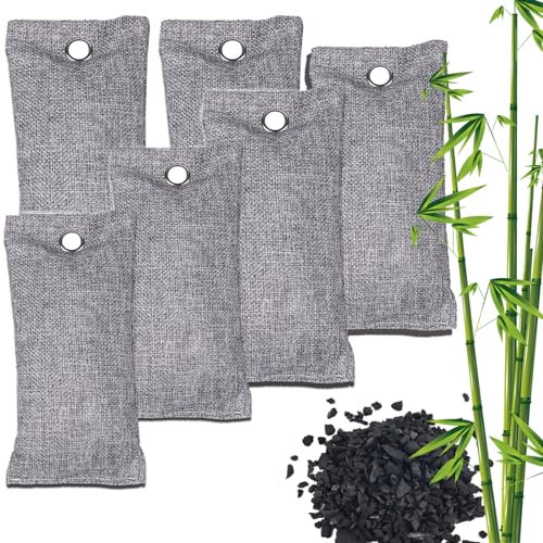 MEGAROOM Bamboo Air Purifying Bags (6x50g) - Natural Air Fresheners - Activated Charcoal Odour Absorber - Activated Charcoal Bag - Natural Car Air Freshener, Shoe Deodoriser, Home, Pet, Closet Odour