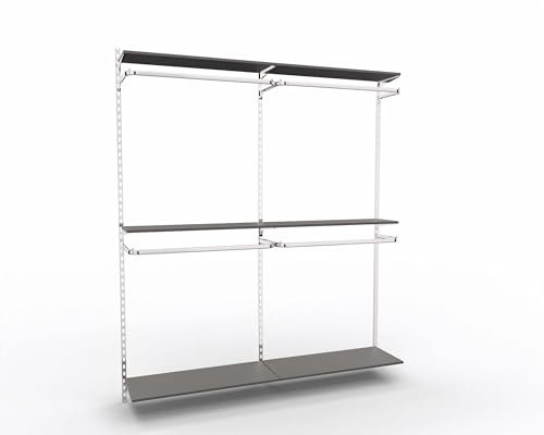 Wandschienensystem Sets New York Regalsystem Chrom inkl. Konfektionsrahmen, Bodenträger und Regalböden, Wandschienen H-Lochung, Verkaufswand Ladenbausystem erweiterbar (Anthrazit, 2er-Set, 2 m)