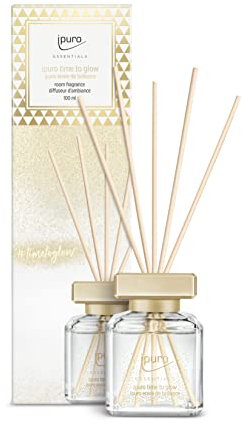 ipuro - Essentials Raumduft TIME TO GLOW 100ml / Raumerfrischer mit exotischem Kaschmirholz & Tonkabohne, orientalisches Blumiges Duft Aroma/Diffuser mit Stäbchen/Lufterfrischer für die Wohnung