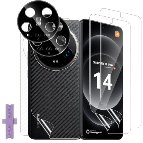 GEEMEE para Xiaomi 14 Ultra Protector de Pantalla+Protector de Pantalla Trasera+Protector de Lente de cámara de Vidrio Templado, Flexible TPU HD Antihuella Alta Antiarañazos Film