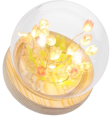 KICHOUSE DIY Lamp Kit 1 Set Tulip Night Artificial Flower in Dome Tulip Lamp Office Table Lamp Bedroom Tulip Light Bedside Light Decor DIY Tulip Baby Pink Manual Plastic Handmade Lamp
