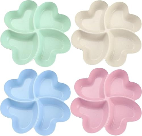 STOUCLA Platos para aperitivos con 4 compartimentos, en forma de corazón, cuencos para aperitivos, platos de frutas, platos de frutas, aperitivos, dulces, postres, frutas, frutos secos (4 unidades)