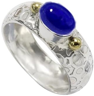 JEWELFORCE 925 Sterling Silber Lapislazuli-Edelstein-Ring für Herren und Damen, Stein-Bandring, Ring aller Größen, handgefertigter Schmuck JSR-1070BV_64 (20.4)
