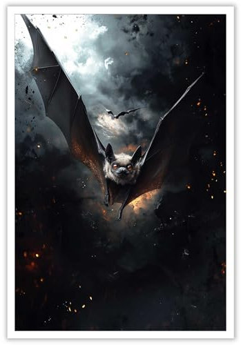 YODOOLTLY Retro-Horror-Fledermaus-Poster, Gothic-Stil, dunkle Akademie, Wandkunst, eine große und eine kleine niedliche Fledermaus durch einen gruseligen Nebelwald, Gemälde für Zuhause, Schlafzimmer,