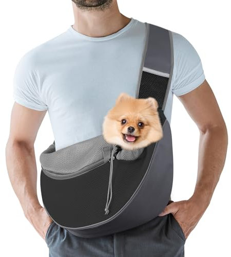Pawaboo Hundetragetasche, Hundetasche, Verstellbare Tragetasche Hund, Haustier Umhängetasche Transporttasche für Haustiere, Hunde Tragetaschen Tragetücher für Outdoor Reisen - L, Dunkelgrau + Schwarz