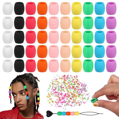 ULELE 50 Pcs Large Silicone Hair Beads for Kids Girls - Soft Colorful Pony Beads Bulk for Women - Mixed Hair Accessories for Braid Loc Dreadlock - Jewelry Making Kit