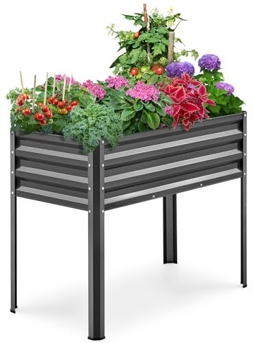 KING BIRD Hochbeet aus Metall Pflanzkasten Blumenbett, Frühbeet Bausatz Kräuterbeet für Garten, Balkon, Terrasse,grau,87 x 46 x 80 cm