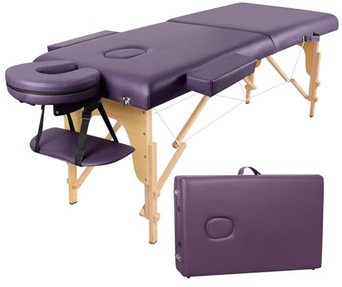 Higliocas Table de massage pliable cosmétique : 2 zones en bois - Table de massage mobile pour physiothérapie et tatouage