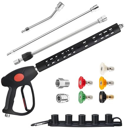 M MINGLE High Pressure Washer Gun, Extension Wands and 30 Degree Curved Rod for Hard-to-Reach Areas, M22 15mm or M22 14mm Fitting, 5 Nozzle Tips, 4000 PSI