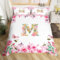 Initial Letter M Bettbezug 135x200 für Kinder Jungen Mädchen, Initial A-Z Bettwäsche Set, Floral Monogramm Bett Sets, Romantische Rose Alphabet Bettbezug mit 1 Kissenbezug Mikrofaser