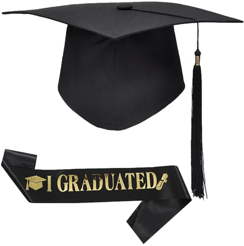 GIUSOBG Abschluss Hut Doktorhut Unisex, Graduation Hut Absolventenkappe Verstellbar Doktorhut Promotion Bachelor Geschenk für Abschlussfeiern vom Studium, Universität, Hochschule (Schwarz)