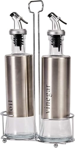3tlg. Menage Set - Essig Öl - Gewürzständer – 2 x je 300 ml für Essig und Öl - Glas/Edelstahl/Kunststoff - B/H/T ca. 14,5 x 27 x 7,5 cm (3tlg. Menage Set Modell 2)