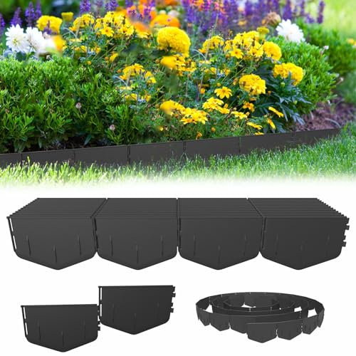 Aufun Flexible Rasenkante Kunststoff Schwarz, Höhe 20 cm Unsichtbare Raseneinfassung - Einfach zu montieren - Stabile Beeteinfassung Beetumrandung Garten Pflasterkante (10 Meter, 50 Stück)