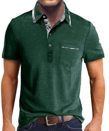 Bastwahl Poloshirt Herren Baumwolle,Poloshirt Herren Kurzarm Modern mit Brusttasche T-Shirts Polohemd Freizeit Sommer Sommershirts mit Lässigem Kragen Atmungsaktiv Oberteile Grün L