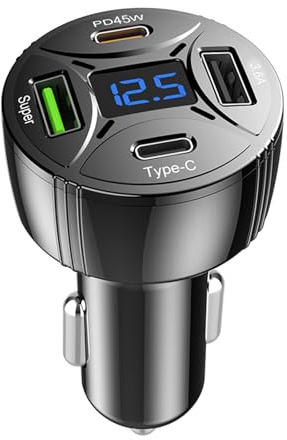Powice 80W 4-Port Zigarettenanzünder USB, 12V Adapter Auto, Auto Ladegerät, USB Zigarettenanzünder Adapter mit Android