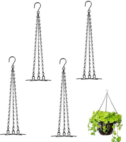Garegce 4pcs Heavy Duty Hanging Basket Chains with Clip 3 Point 16 (41cm), Replacement Chain Flower Pot Chains For Hanging Planter Basket Indoor Outdoor Flower Pots (Black)-Style 2