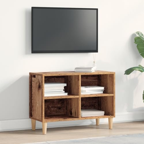 Brokky 862581 Mobile TV con Gambe in Legno Antico 69.5x30x50 cm Mobile TV Mobile Porta Televisore,Mobiletto Industriale Tavolino Basso Vintage Console per Salotto