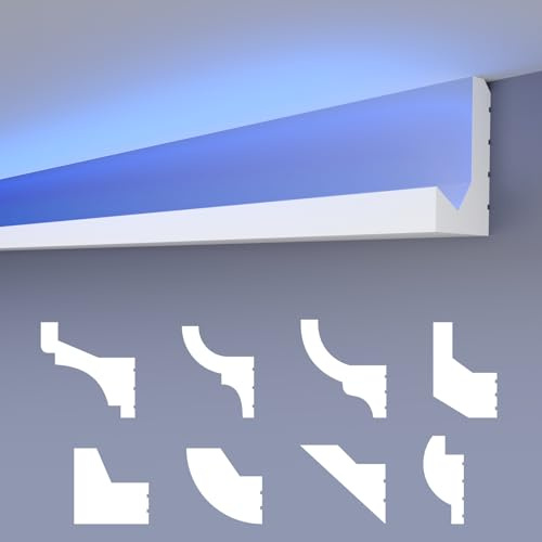 HEXIMO LED Stuckleisten klassisch, XPS Styropor indirekte Beleuchtung Wand & Decke Leisten Stuck dekoratives Licht Deckenleisten (10,2 Meter HLED 29)