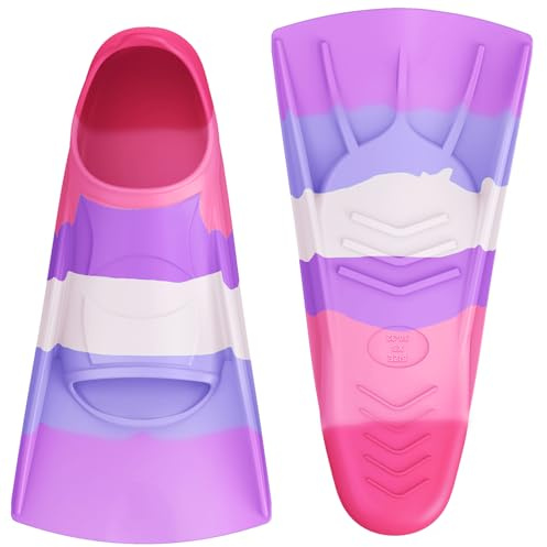 QcoQce Kinder Schwimmflossen aus Silikon | Kurzflossen zum Tauchen & Schnorcheln, Reisegröße mit Netzbeutel, für Pool & Strand, Größe 32-37, weich & flexibel.