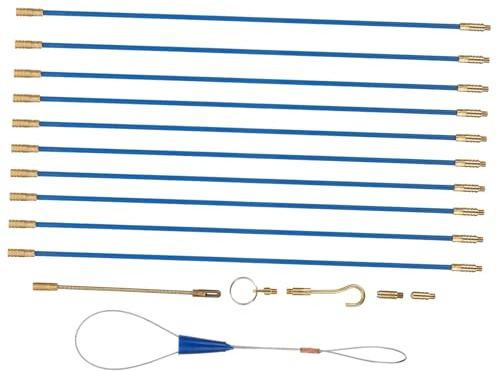 Tige de Tirage pour Câbles en Fibre de Verre, 1 Set, Bleu | Cuivre, Résistance à L’oxydation, Flexible et Rigide, pour Sous-planchers et Traversée de Murs