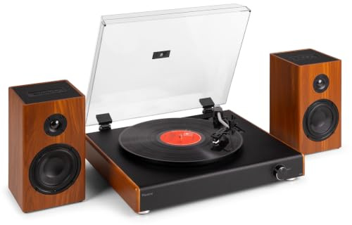 Audizio RP337W Plattenspieler mit Lautsprecher Bluetooth – Vinyl Player Holzoptik – Record Player mit 33, 45 & 78 U/min – Schallplattenspieler mit kabellosen 50 Watt Akku Lautsprecher, Retro Turntable