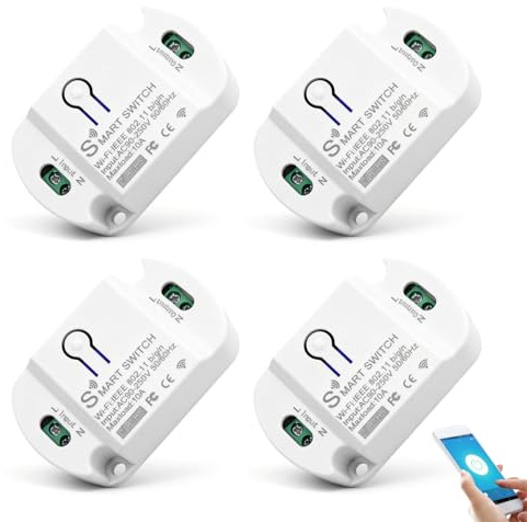 4 Pezzi Interruttore Smart per Luce, Interruttore Wlan, Interruttore Luce Alexa, Modulo Interruttore Wlan Mini Smart Switch, Mini Interruttore Wlan Fai-da-te per Casa Intelligente e Gestione dei