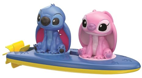Clementoni Disney Baby - Stitch & Angel Surf Schwimmend, Badespiel für Kinder ab 6 Monaten, weicher Gummi ohne Löcher, Anti-Schimmel, mit drehbarem Propeller, 17627