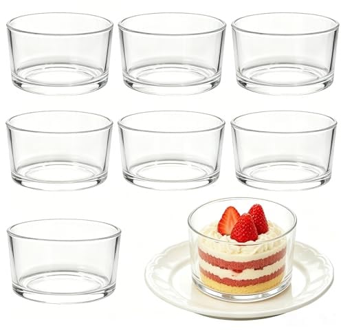 Set di 8 bicchieri da dessert trasparenti da 200 ml per dessert, piccole ciotole da dessert in vetro, per tiramisù, panna cotta, gelato, budino, cereali, yogurt, marmellata e dolci (superficie lucida)