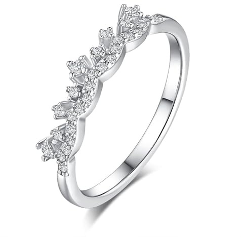 KnSam Echt Gold Solitärring Weißgold Au 375/585/750, Pärchen Ringe Krone mit Diamant, Freundschaftsringe 9K/14K/18K Weiß Gold, Gr.47-65